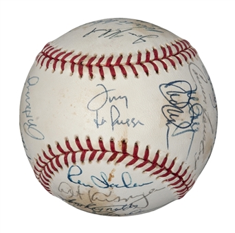 1990 Oakland Athletics Team Signed World Series Baseball from the Larkin Collection (Barry Larkin LOA & JSA LOA)